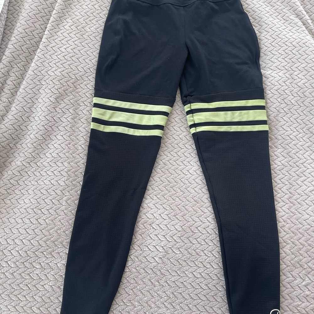 Bombshell Sportswear Black Leggings with Lime Stripe Accents
